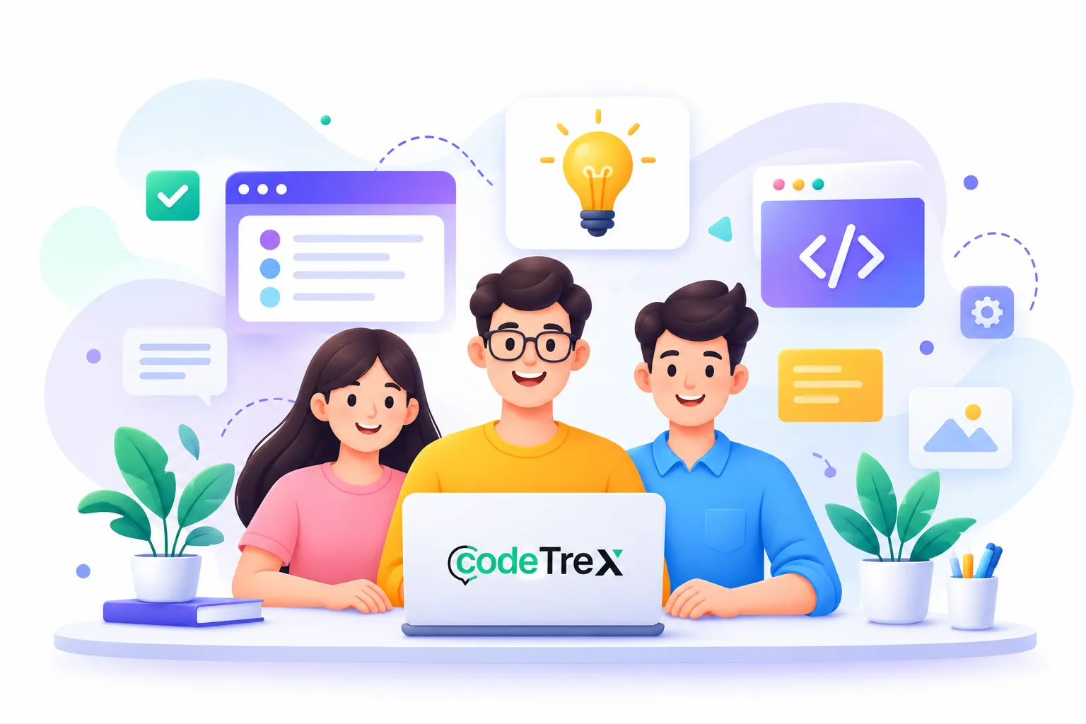 Codetrex team working together on a laptop