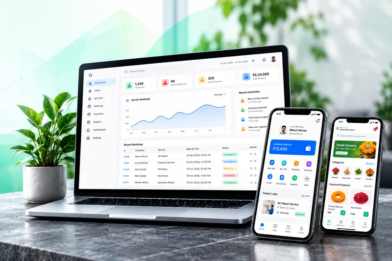 Codetrex web dashboard and mobile apps on a laptop and phones