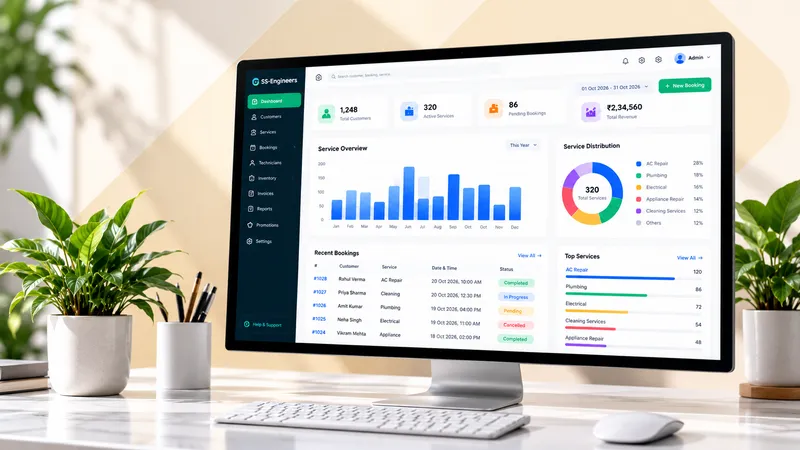 Business admin dashboard on a desktop monitor
